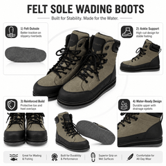 Ussuris Fly Fishing Felt & Rubber Sole Wading Boots Waders Shoes