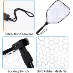 Ussuris Foldable Fishing Net for Trout, Soft Rubber Fishing Net with Handle, Fly Fishing Landing Net for Easy Catch & Release