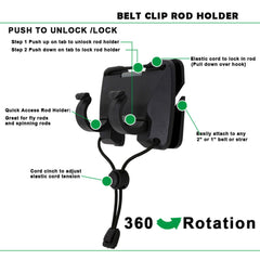 Ussuris 3rd Hand Fishing Clip Rod Holder Rotatable for Fly Fishing Bank Fishing Belt Wading
