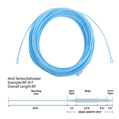 Ussuris AVID Saltwater Fly Fishing Line, Weight Forward Floating, 90 FT, Sandy Blue