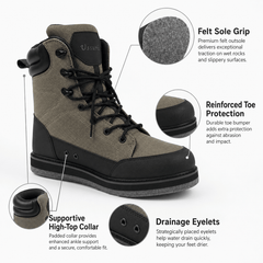 Ussuris Fly Fishing Felt & Rubber Sole Wading Boots Waders Shoes