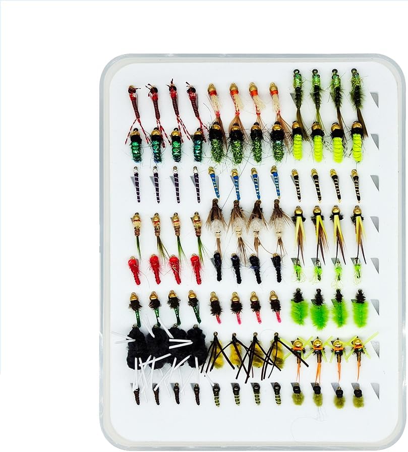 Ussuris 96pcs Fly Fishing Flies Assortment Kit Dry Wet Flies Nymphs with Fly Box