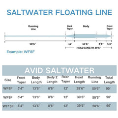 Ussuris AVID Saltwater Fly Fishing Line, Weight Forward Floating, 90 FT, Sandy Blue