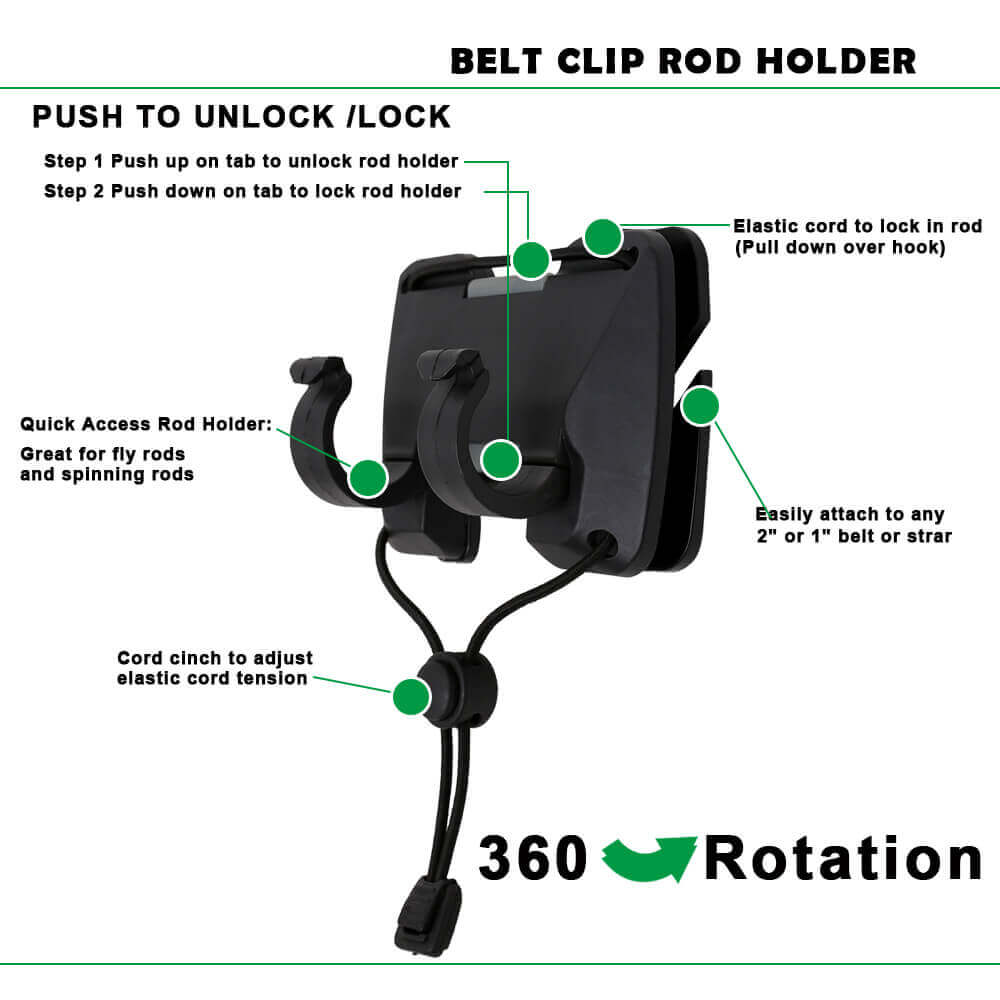 Ussuris 3rd Hand Fishing Clip Rod Holder Rotatable for Fly Fishing Ban