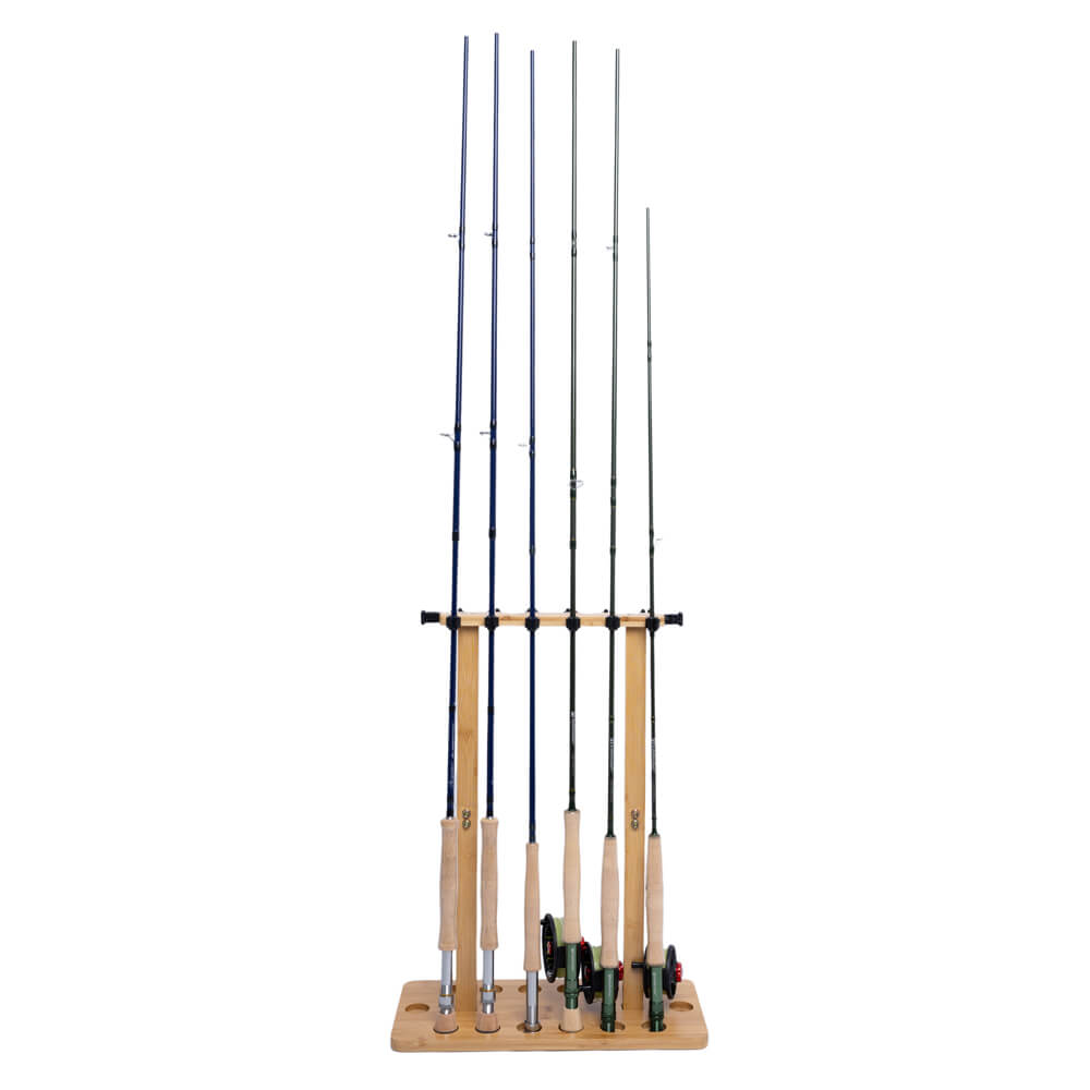 Ussuris Fishing Rod Storage Racks, 100% Bamboo Floor Stand Fishing Pole Holders for Garage of 14 Rods or Combos